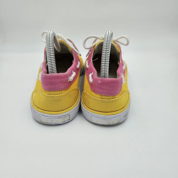 RALPH LAUREN POLO Shoes Women's Size 7.5 Canvas Deck Yellow Pink Slip On Casual - Picture 5 of 7